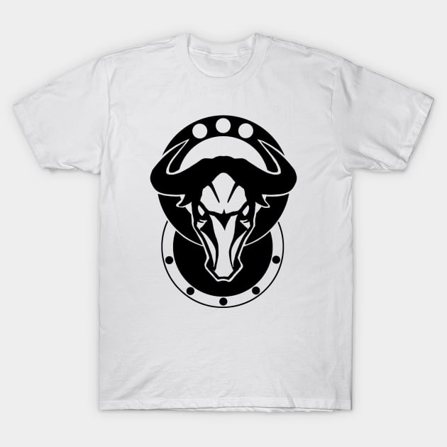 Bull Head - Original Logo Banner Sigil - Dark Design for Light Backgrounds T-Shirt by Indi Martin